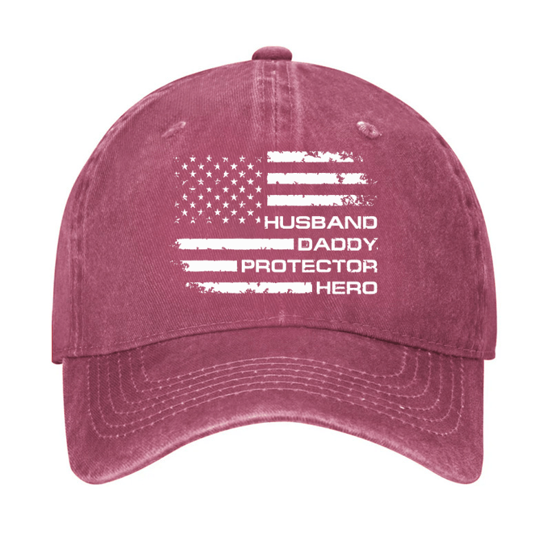 Husband Daddy Protector Hero Fathers Day Camo American Flag Cap-Maturelion