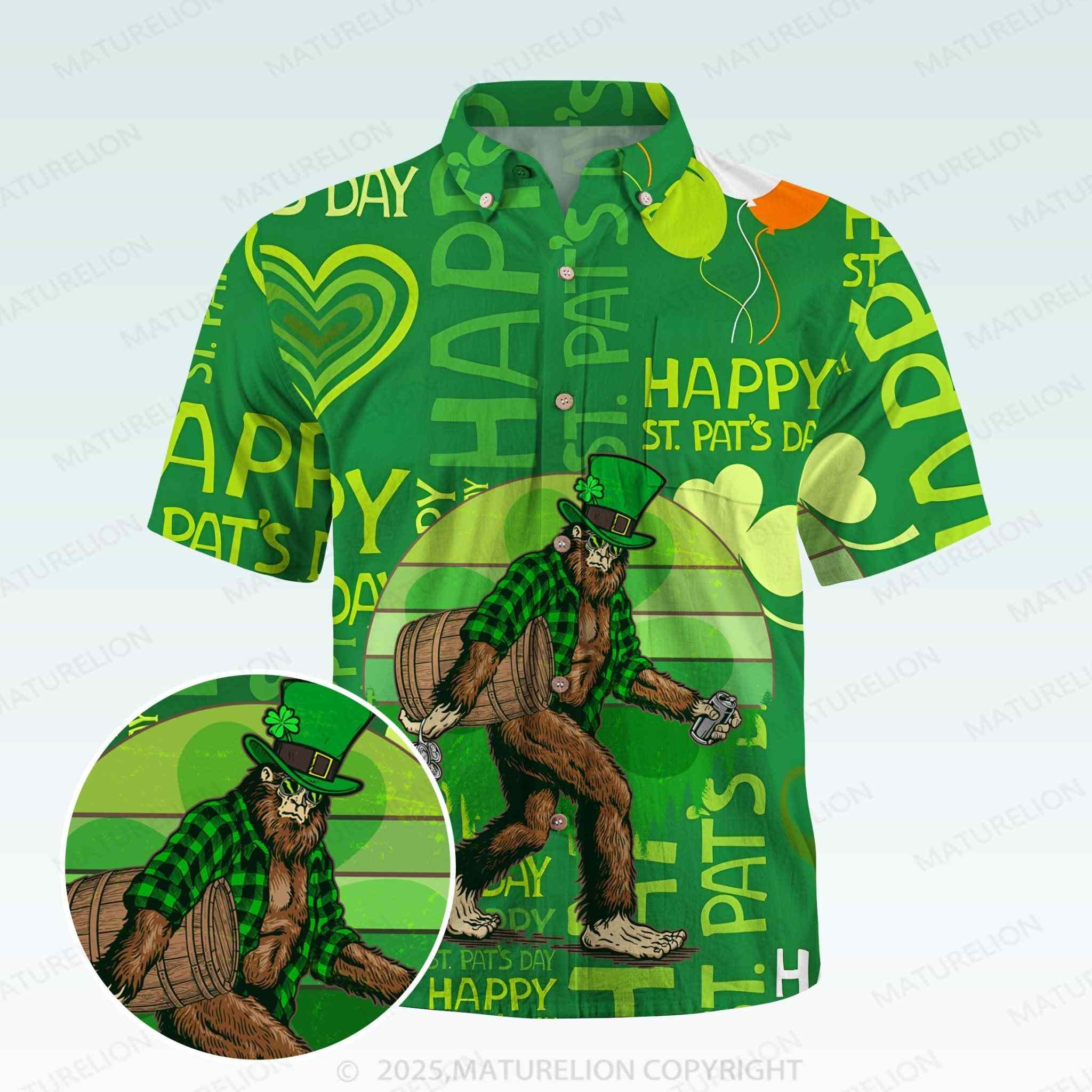 MaturelionSt. Patrick's Button Pocket ShirtTropical St. Paddy’s Print Hawaiian Shirt