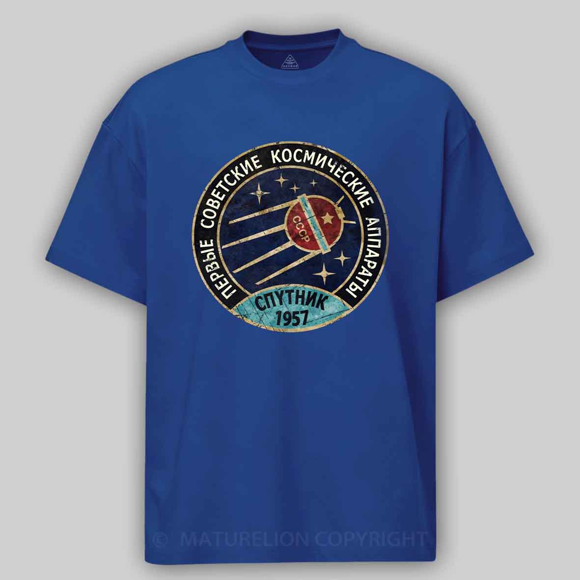 Maturelion Vintage Blue Badge Спутник V01 Cotton T-shirt