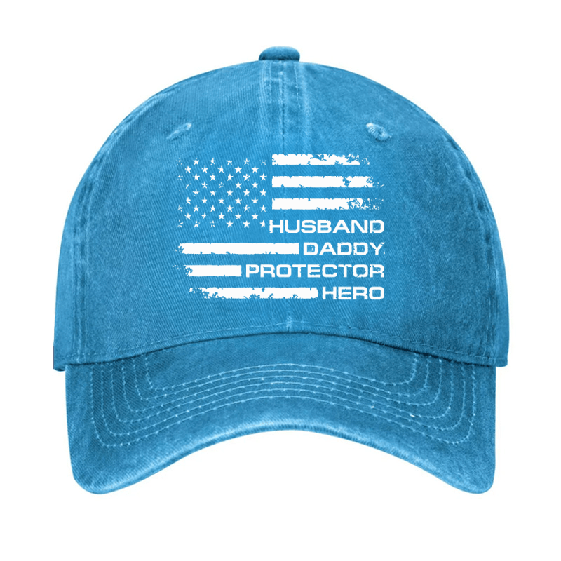 Husband Daddy Protector Hero Fathers Day Camo American Flag Cap-Maturelion