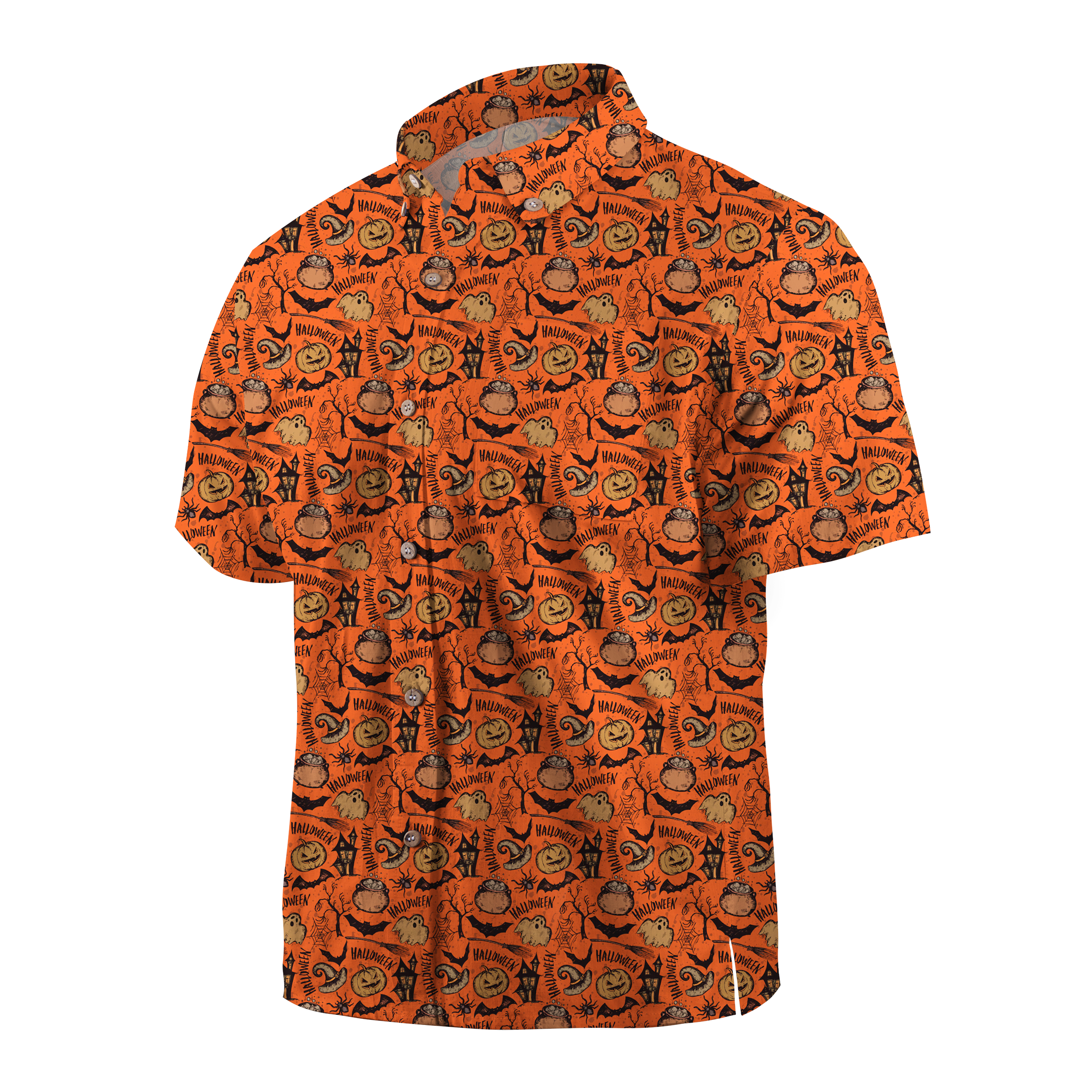 Maturelion A spooky ghost town with pumpkins, bats, and castles in Halloween Hawaiian Shirt