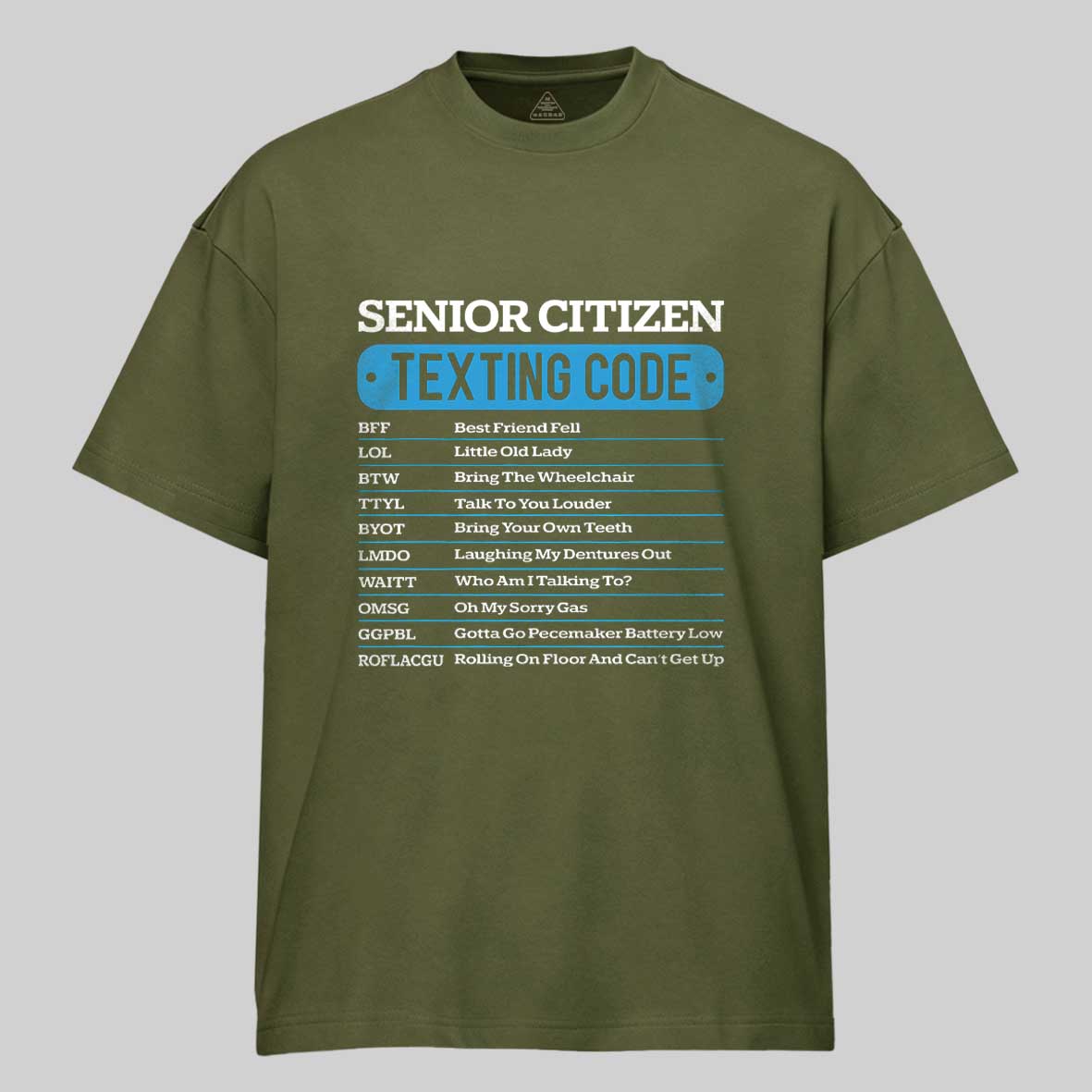 Maturelion Senior Citizen Texting Code Funny Old People Humor Retro Cotton T-shirt