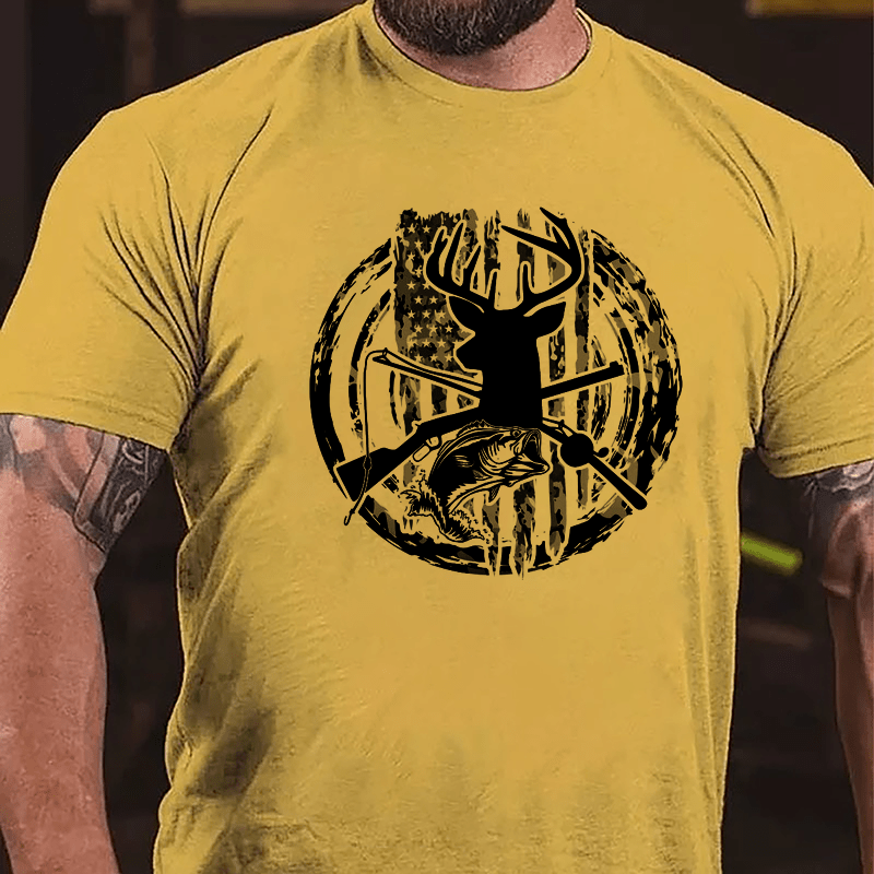Deer Hunting And Fishing Cotton T-shirt-Maturelion