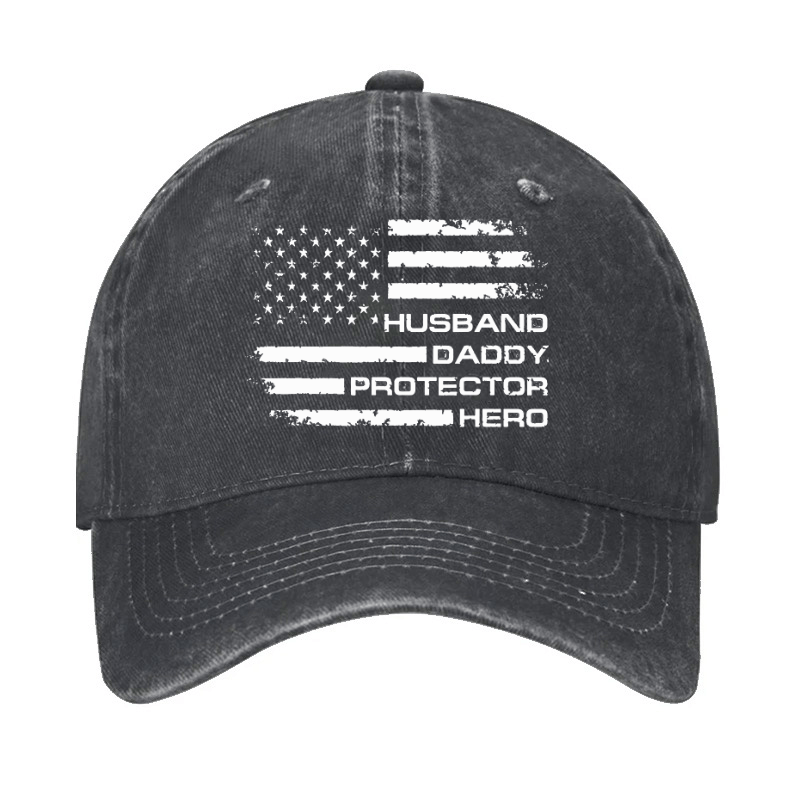 Husband Daddy Protector Hero Fathers Day Camo American Flag Cap-Maturelion