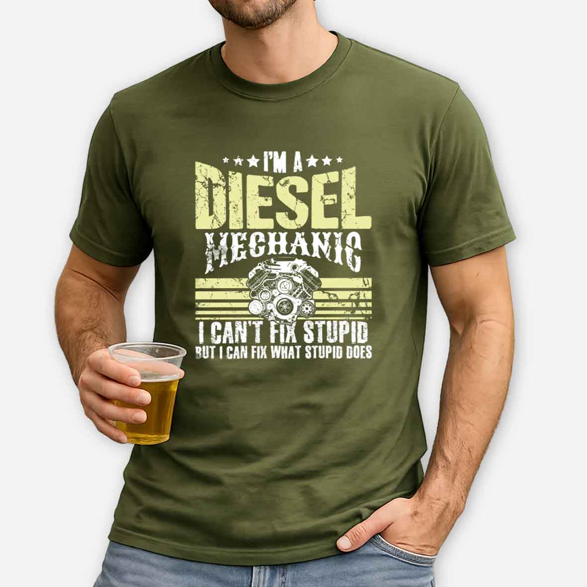 Maturelion I'm a diesel mechanic I can't fix stupid but I can fix what stupid does Cotton T-shirt