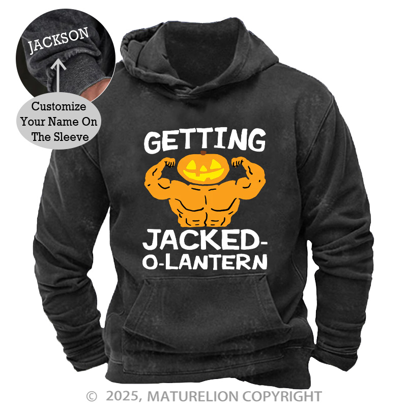 Maturelion Men's Hoodie Getting Jacked-O-Lantern Washed Hoodie
