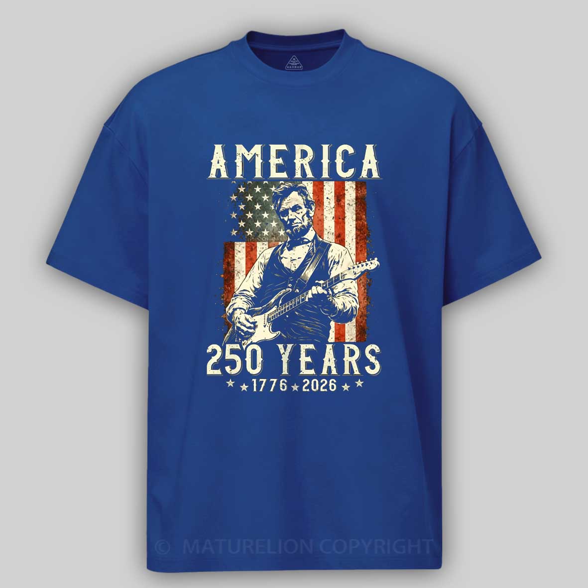 Maturelion Abraham Lincoln Playing Guitar 4th July 250th Anniversary T-Shirt