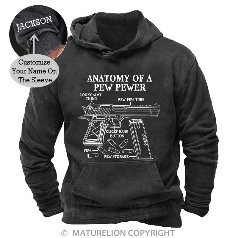 Maturelion Funny Anatomy Of A Pew Pewer - Ammo Gun - Gun Washed Hoodie