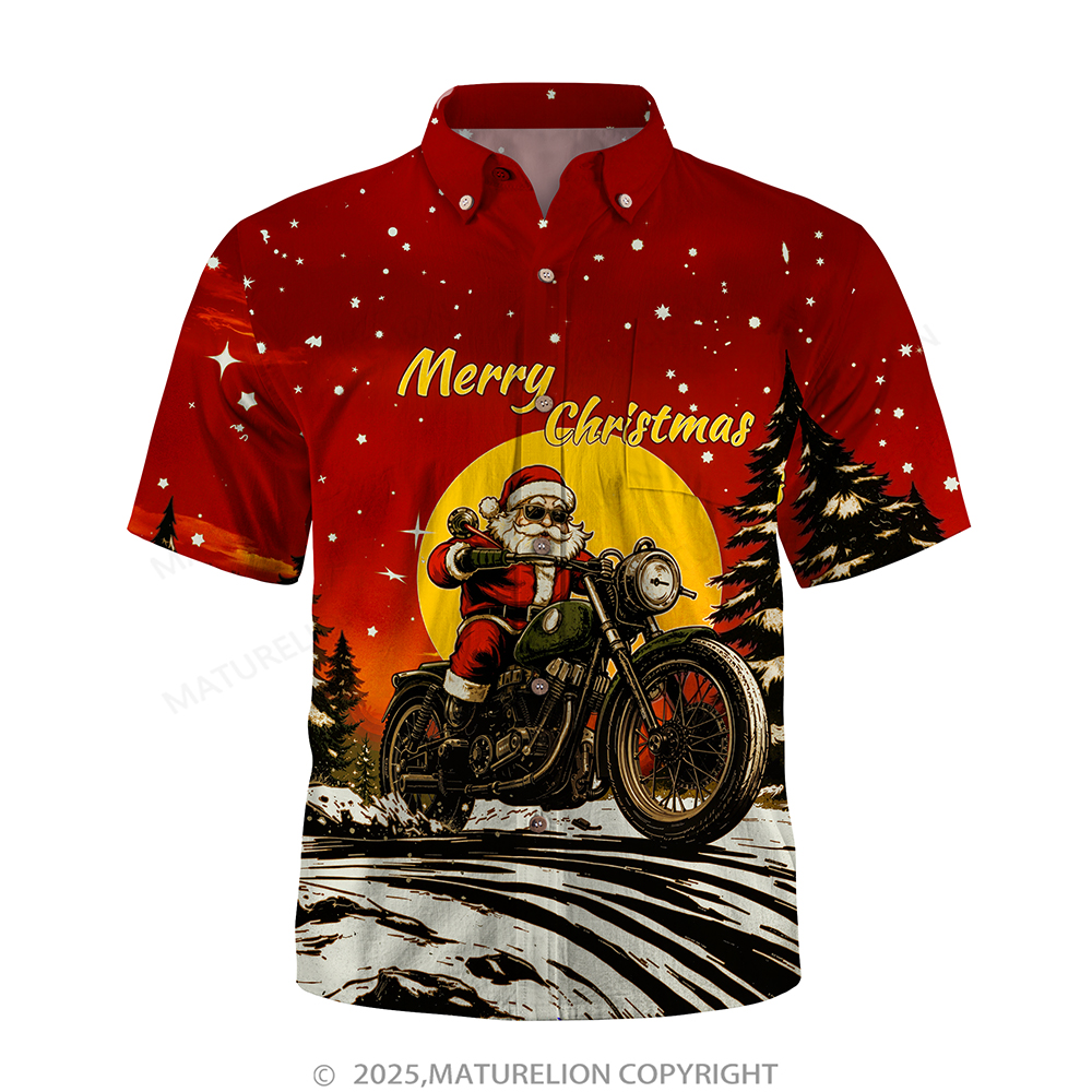 Maturelion Christmas Hawaiian Shirt White Tropical Santa with Palm Tree Hawaiian Shirt