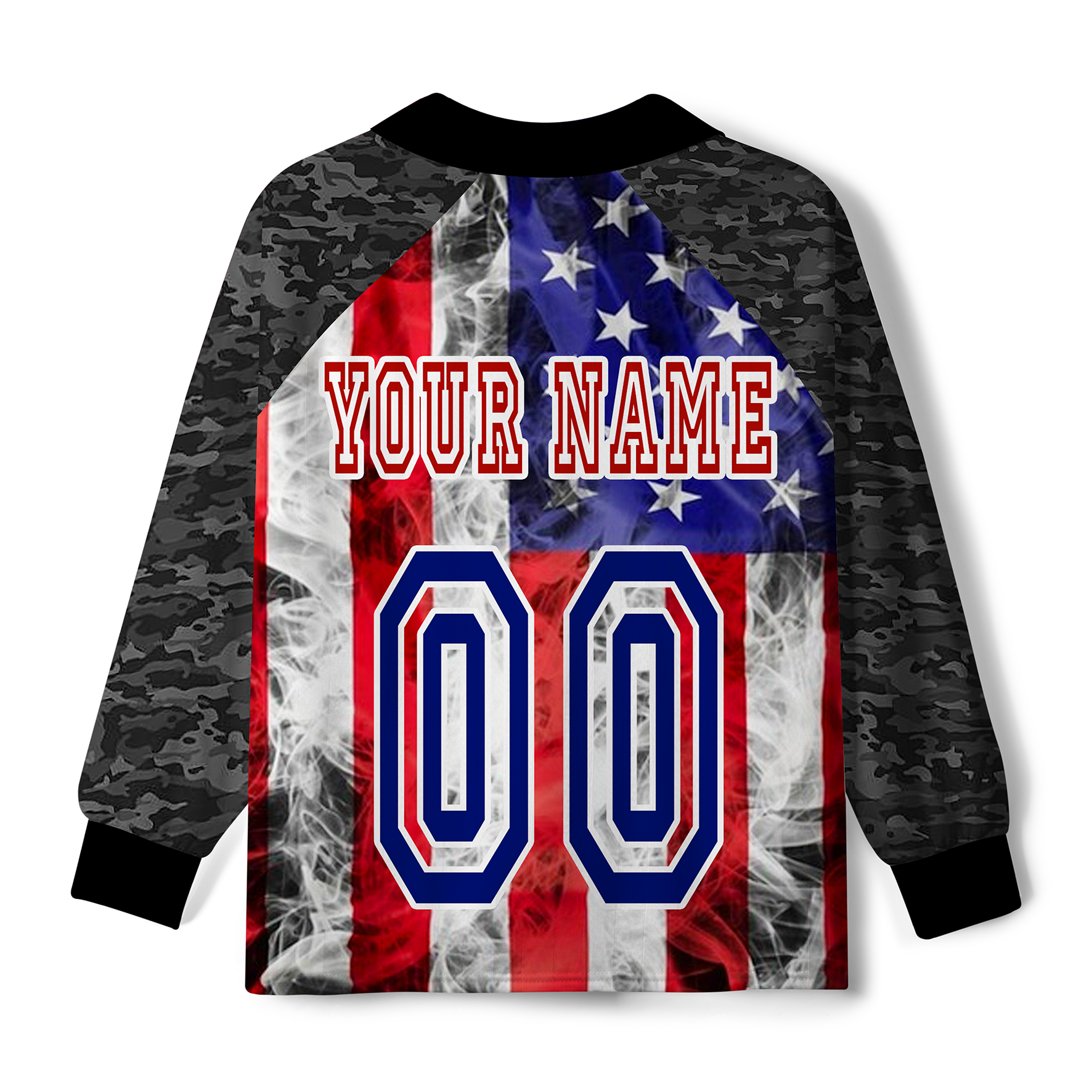 Maturelion CUSTOM WHITE ROYAL-RED AMERICAN FLAG Long Sleeve Soccer Jersey