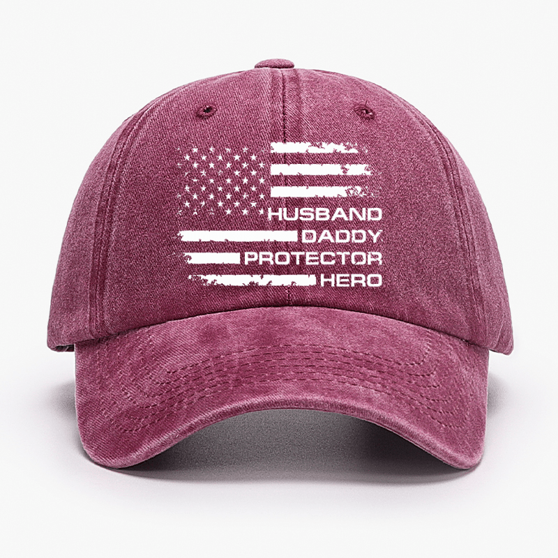 Husband Daddy Protector Hero Fathers Day Camo American Flag Cap-Maturelion