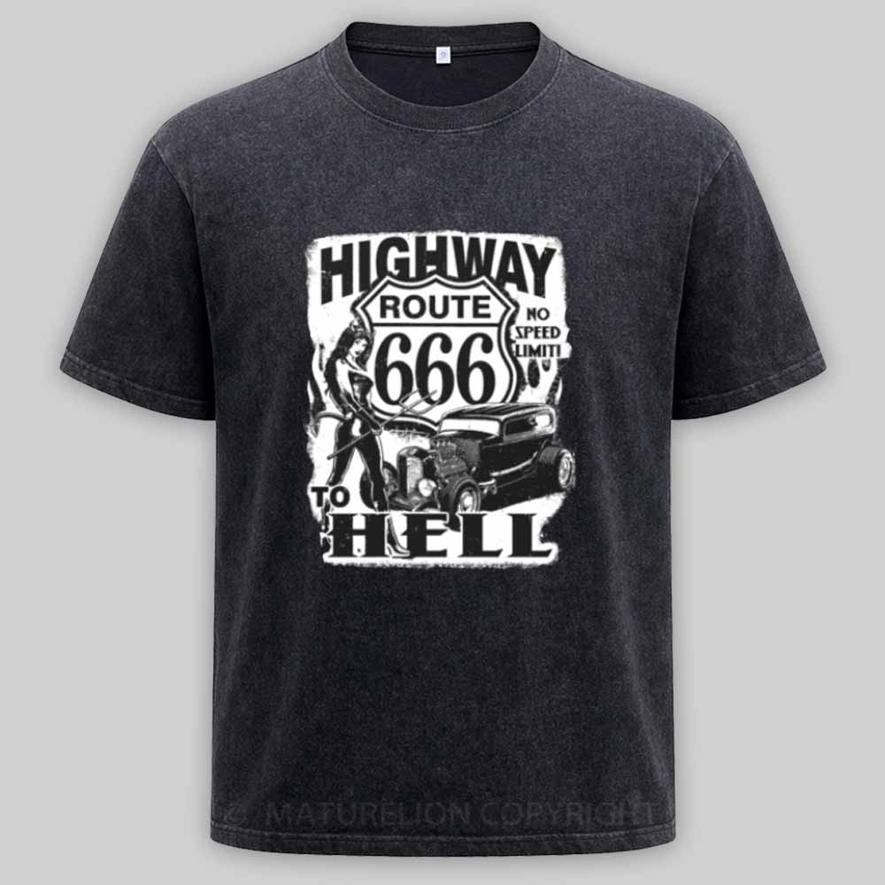 Maturelion Route 666 - Highway to hell Washed T-shirt