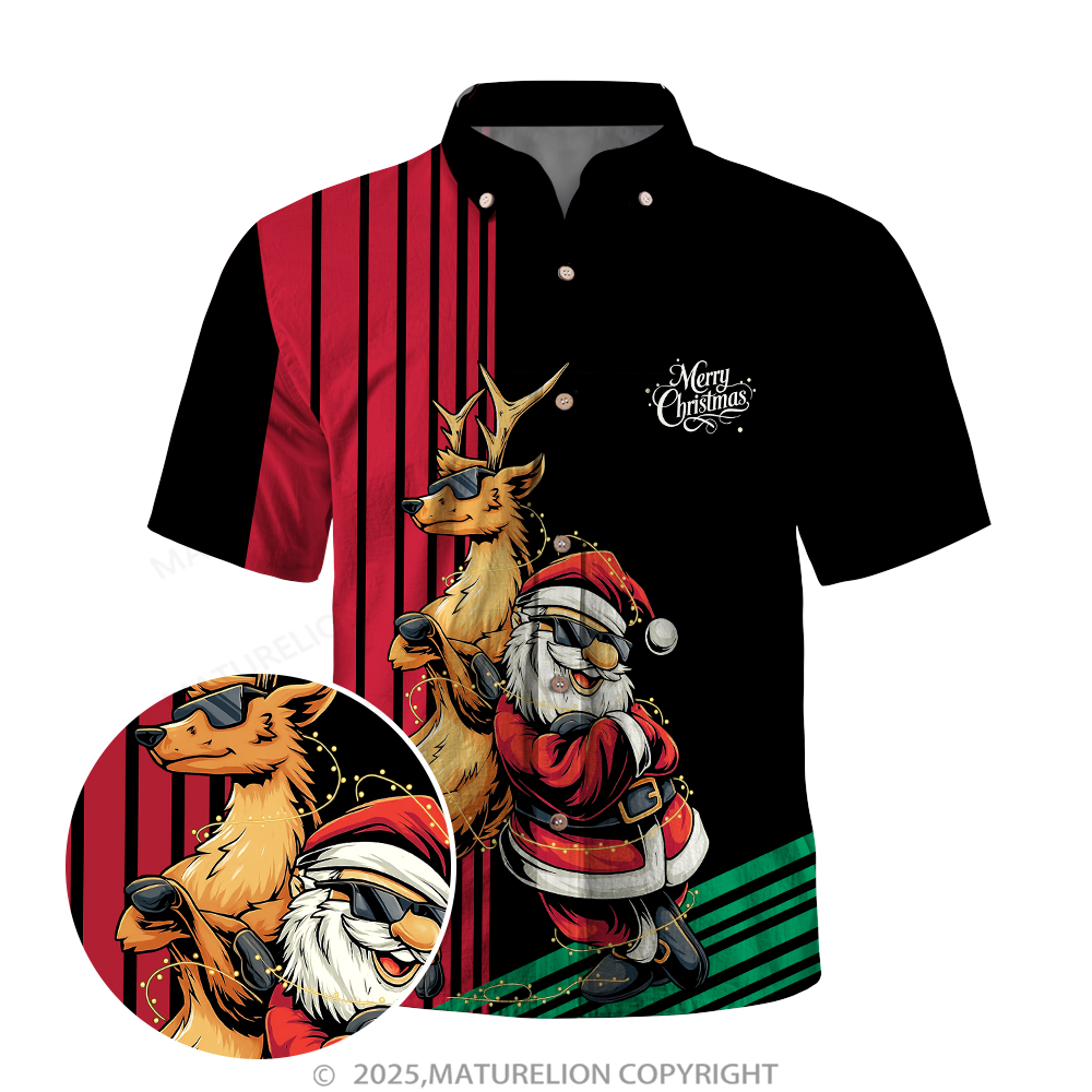 Maturelion Christmas Hawaiian Shirt Santa Riding Motorcycle Hawaiian Shirt