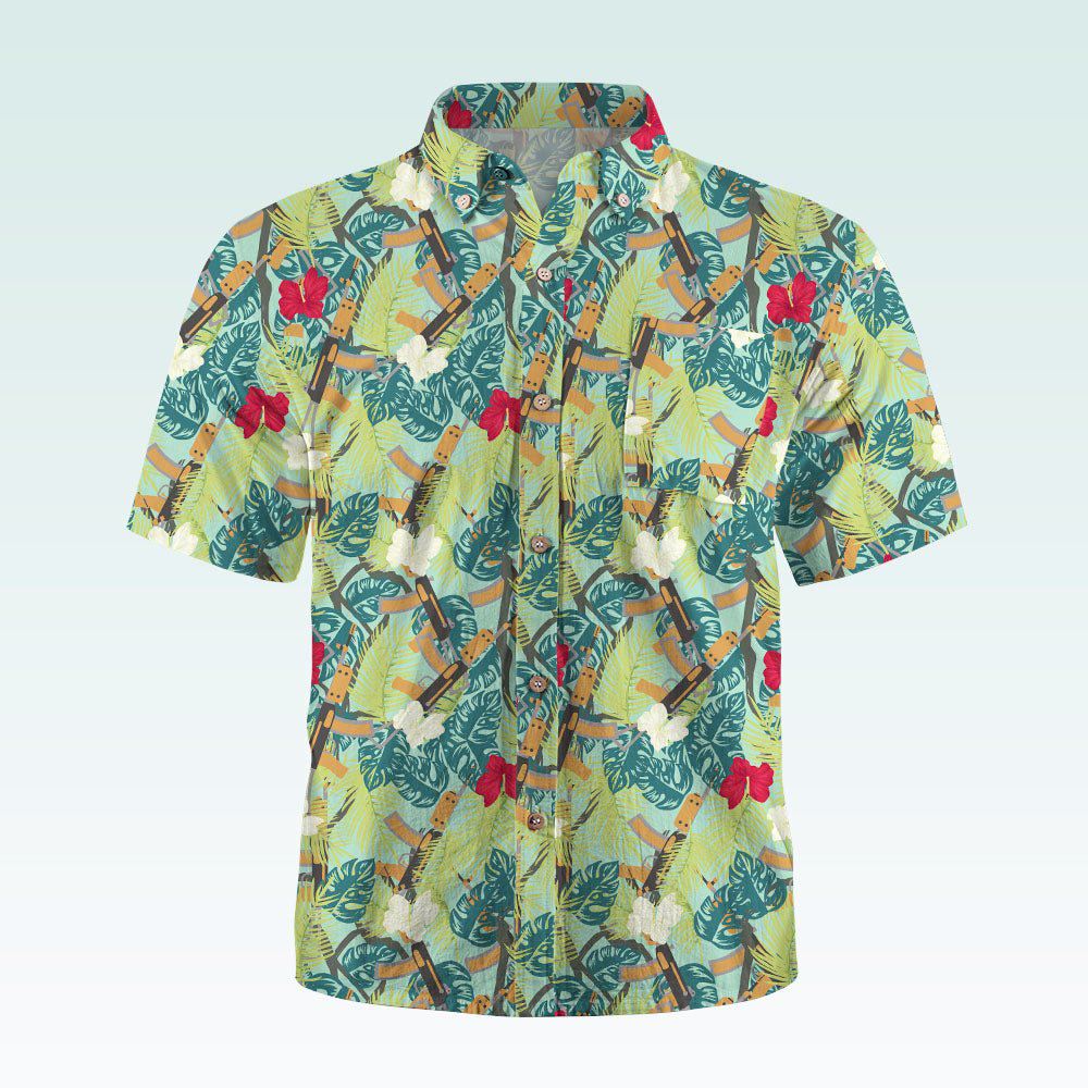 Maturelion Men's Button Pocket ShirtTropical Jungle Boys Woven Shirt with Short Sleeves