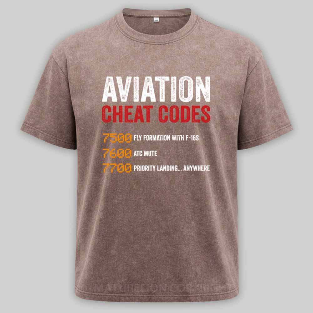 Maturelion Aviation Cheat Codes Pilot Funny Aviation Lover Washed T-shirt
