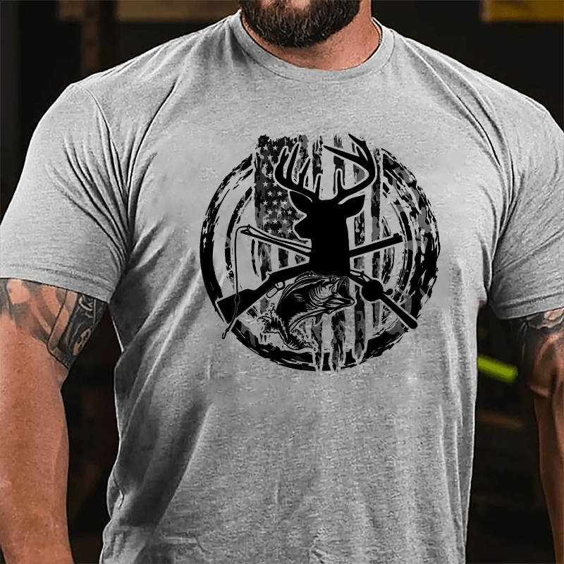 Deer Hunting And Fishing Cotton T-shirt-Maturelion