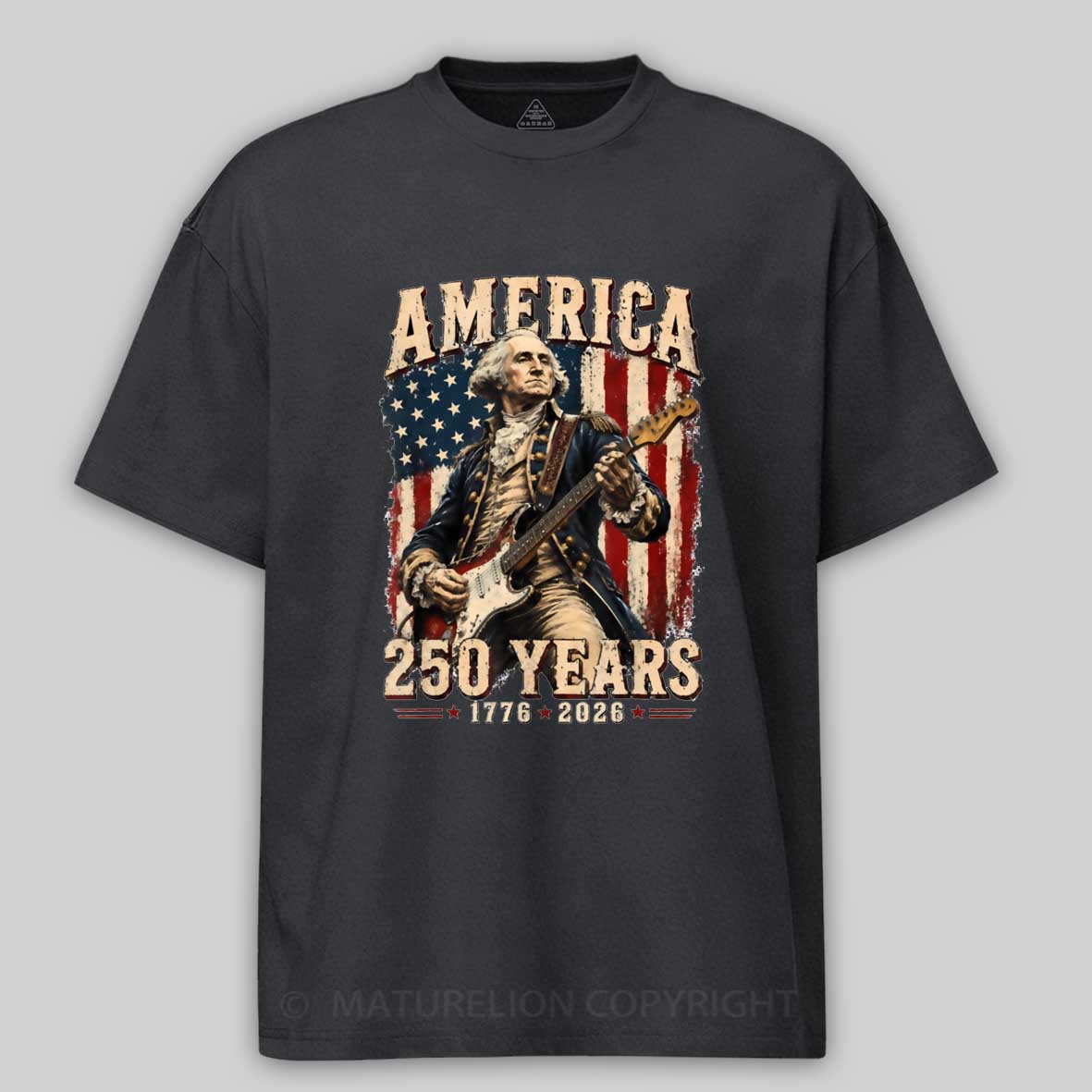 Maturelion George Washington Playing Guitar 250 Anniversary T-shirt 