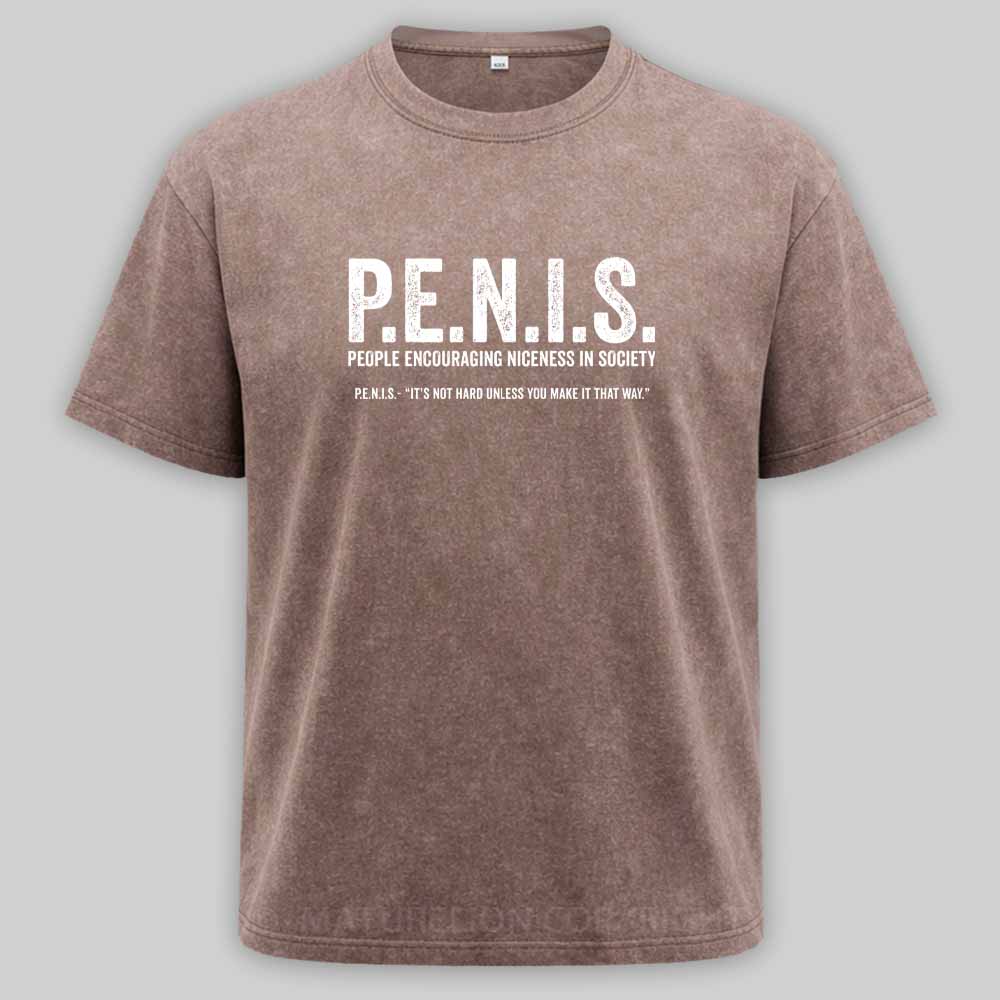 MaturelionOld P.E.N.I.S. - People Encouraging Niceness In Society Washed T-shirt