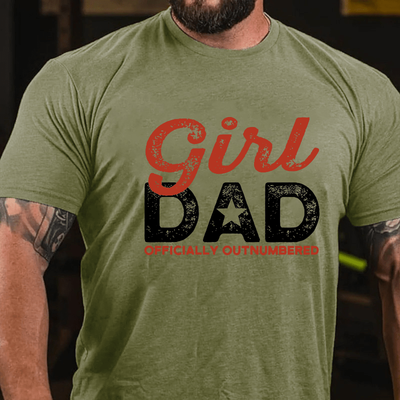 Girl Dad Officially Outnumbered Funny Dad Cotton T-shirt-Maturelion