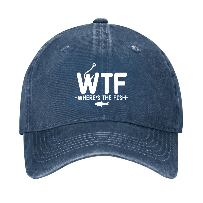 WTF - Where's The Fish Funny Print Cap (Free Customization)-Maturelion