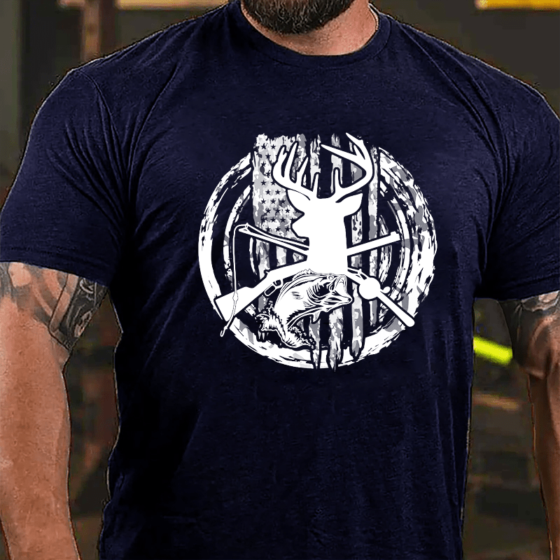 Deer Hunting And Fishing Cotton T-shirt-Maturelion
