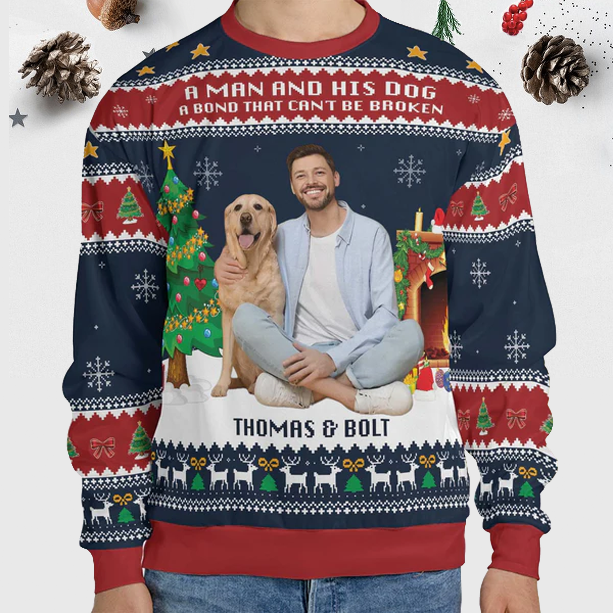 Maturelion A Boy And His Dog Custom Photo Gift for For Dog Dads Christmas Sweater