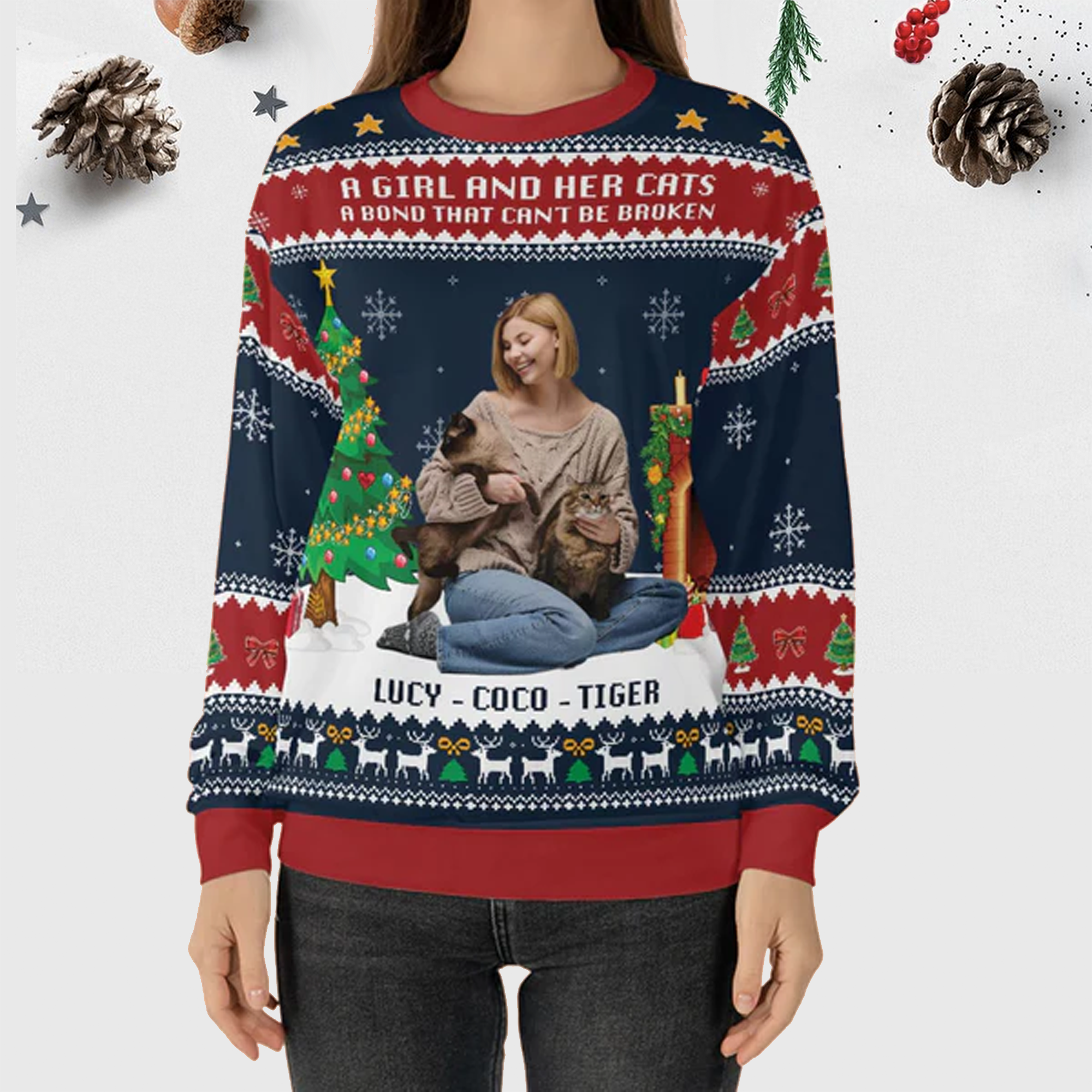 Maturelion A Girl And Her Dog Custom Photo Gift for For Dog Moms Christmas Sweater