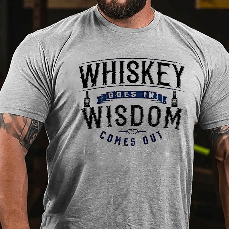 Whiskey Goes In Wisdom Comes Out Men's Drinking Cotton T-shirt (Free Customization)-Maturelion