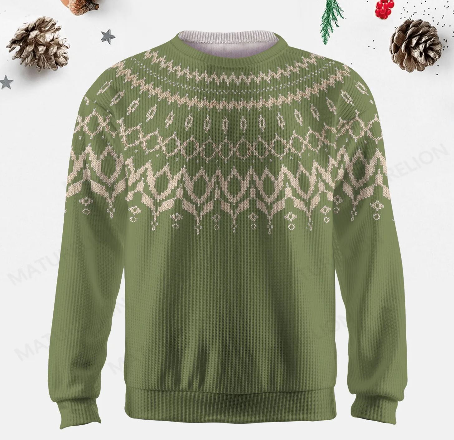 Maturelion Men's Sweater Rustic Wool Blend Fair Isle Sweater