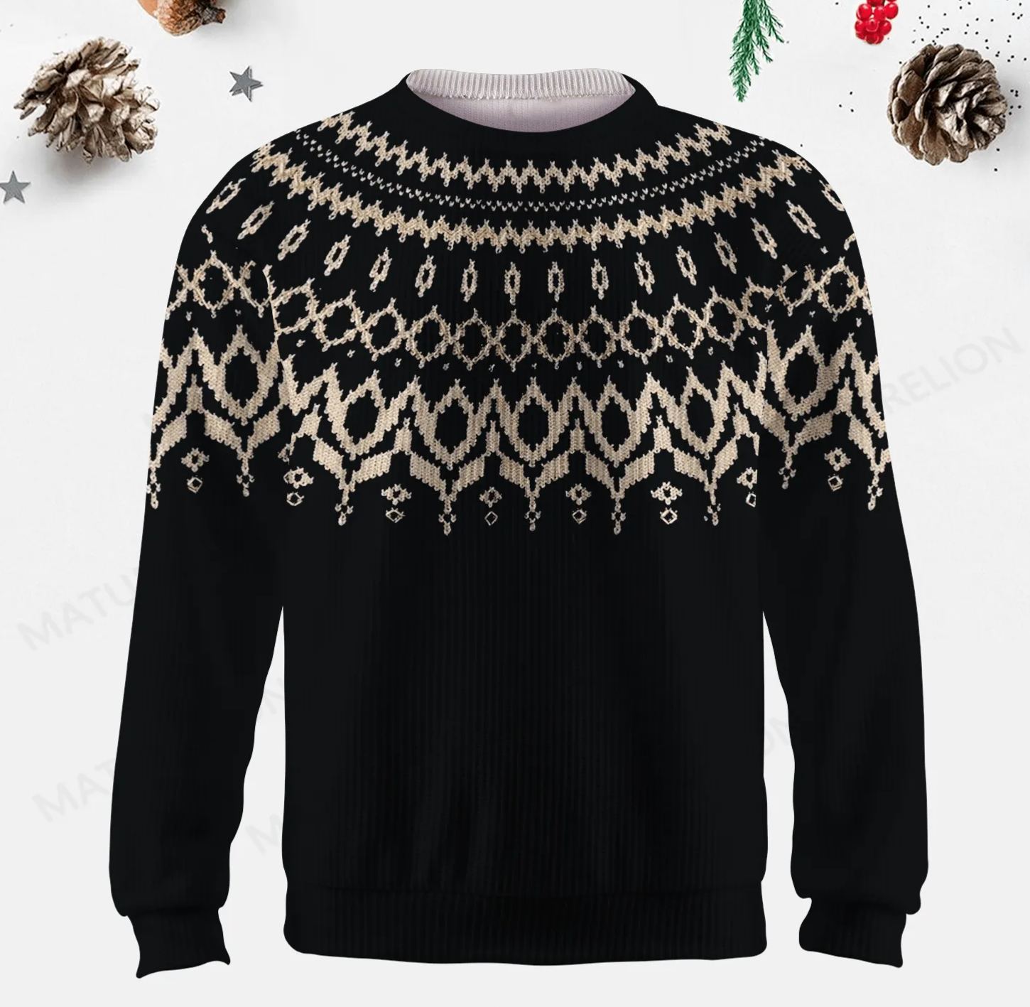 Maturelion Men's Sweater Rustic Wool Blend Fair Isle Sweater