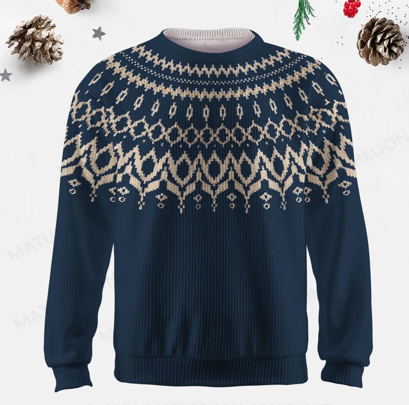 Maturelion Men's Sweater Rustic Wool Blend Fair Isle Sweater