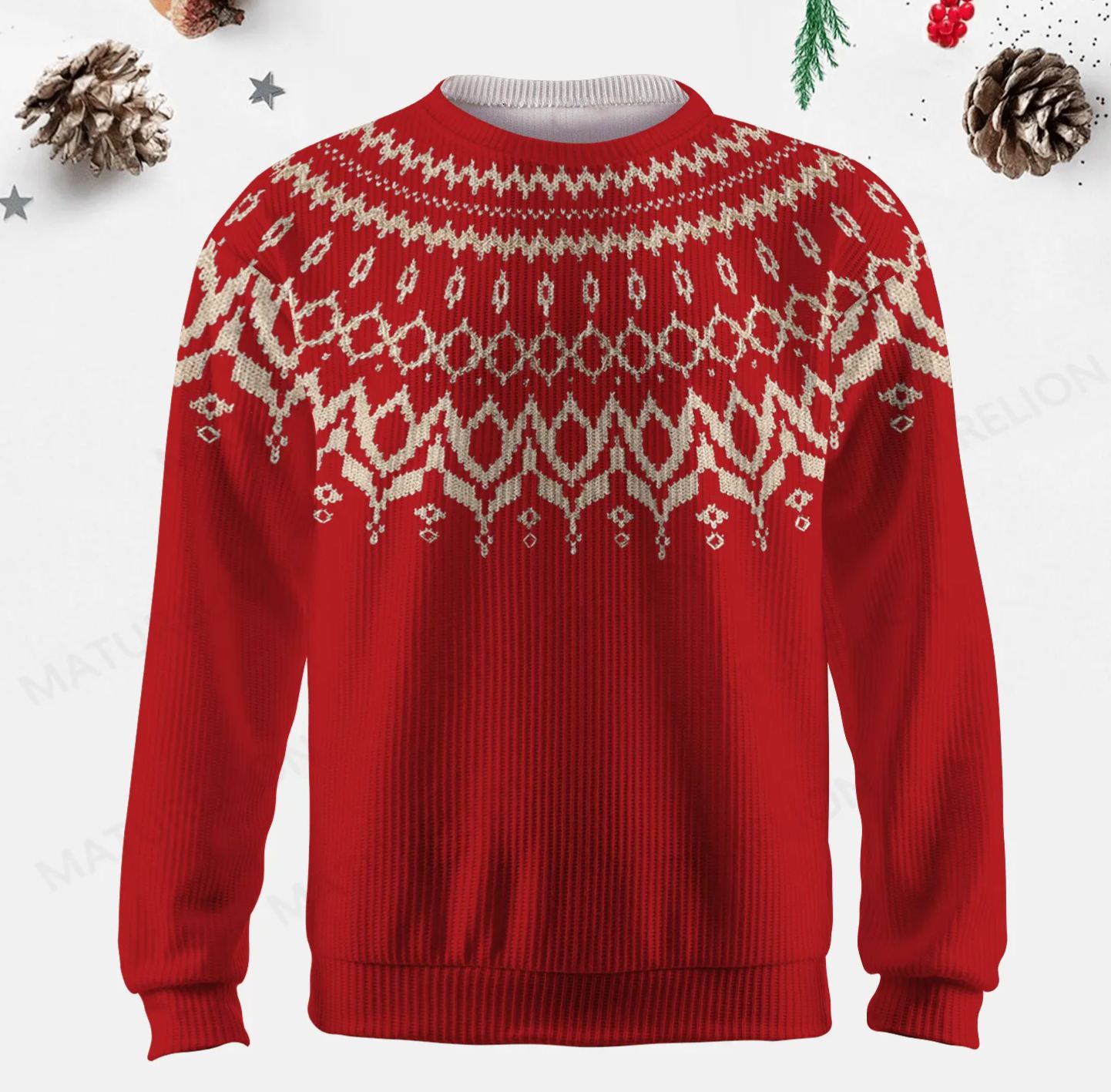 Maturelion Men's Sweater Rustic Wool Blend Fair Isle Sweater