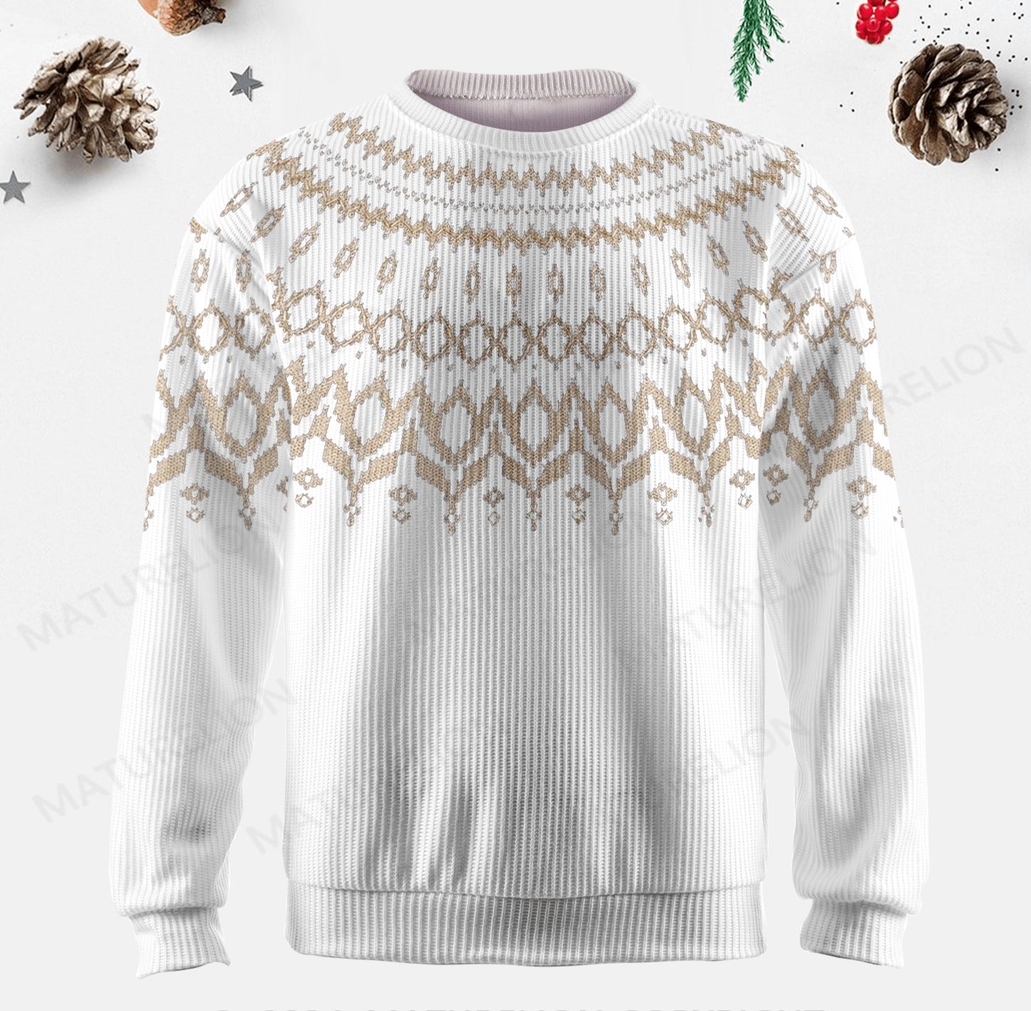 Maturelion Men's Sweater Rustic Wool Blend Fair Isle Sweater