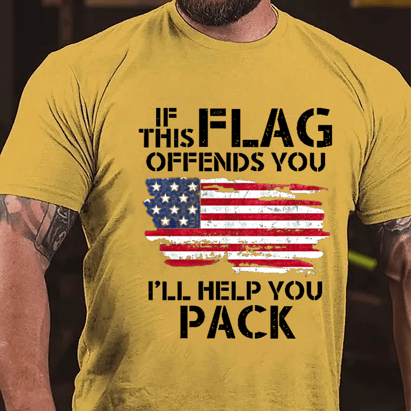 If This Flag Offends You I'll Help You Pack USA Flag Cotton T-shirt (Free Customization)-Maturelion