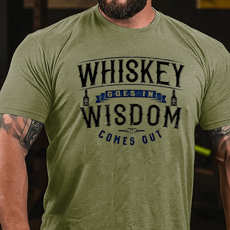 Whiskey Goes In Wisdom Comes Out Men's Drinking Cotton T-shirt (Free Customization)-Maturelion