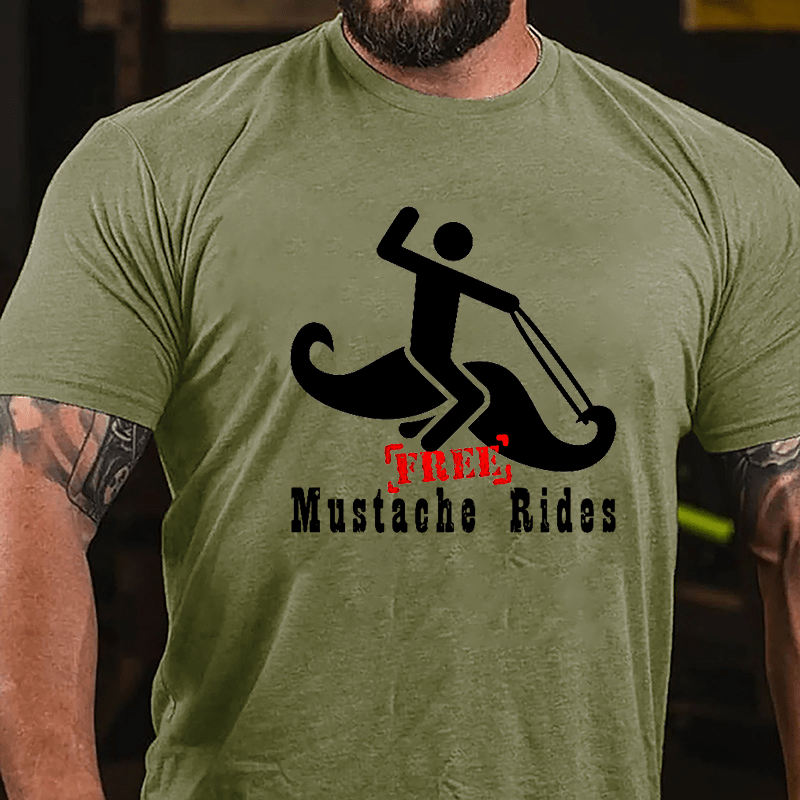 Free Mustache Rides Print Cotton T-shirt-Maturelion