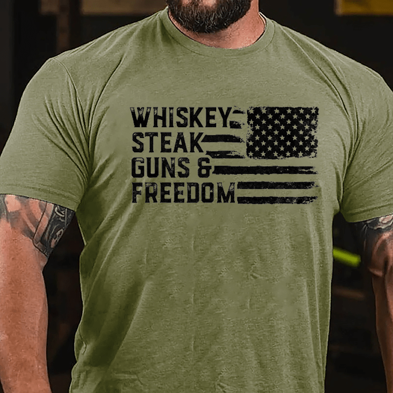 Whiskey Steak Guns & Freedom Cotton T-shirt (Free Customization)