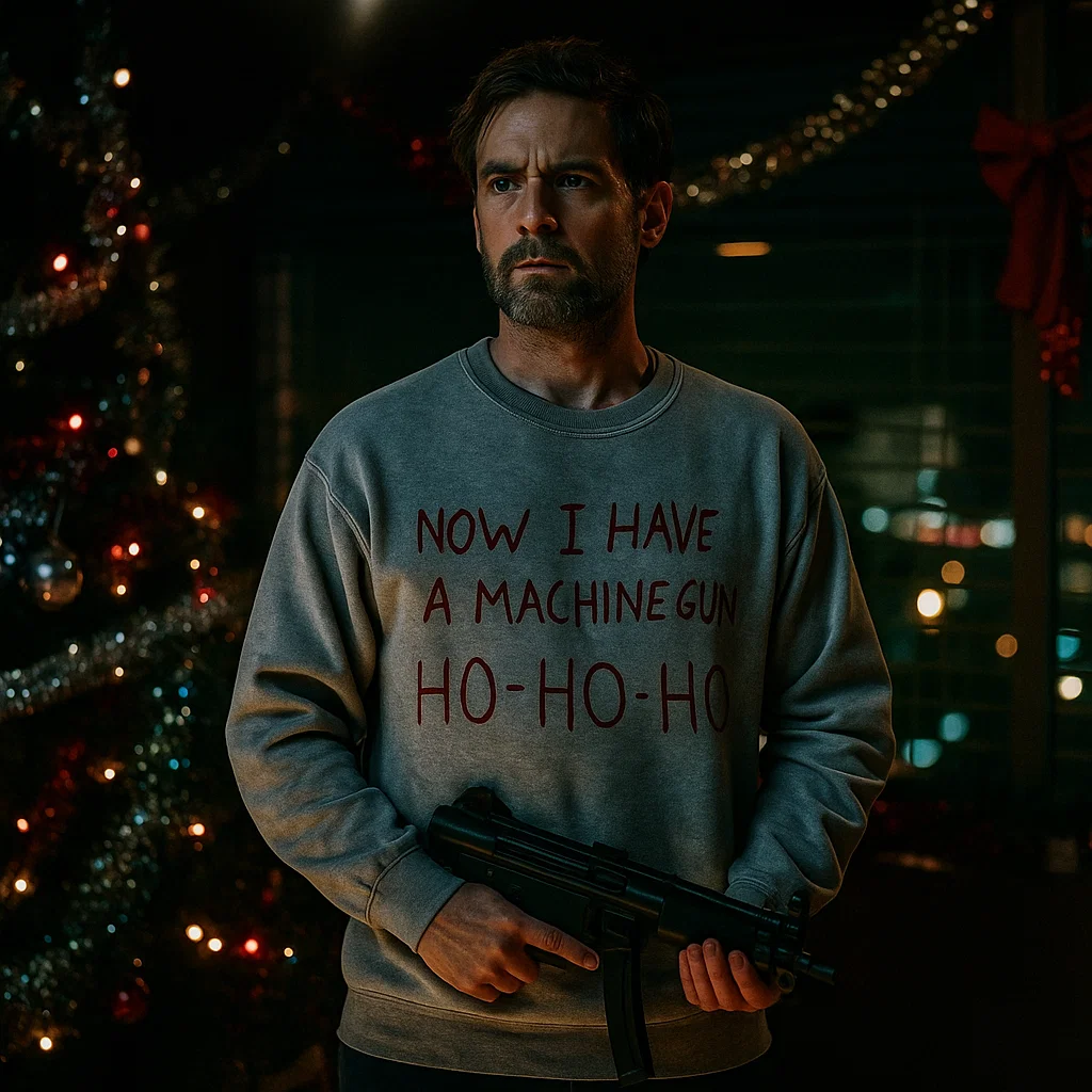 Maturelion Men's Sweatshirt Now I Have a Machine Gun Ho Ho Ho Christmas Washed Sweatshirt