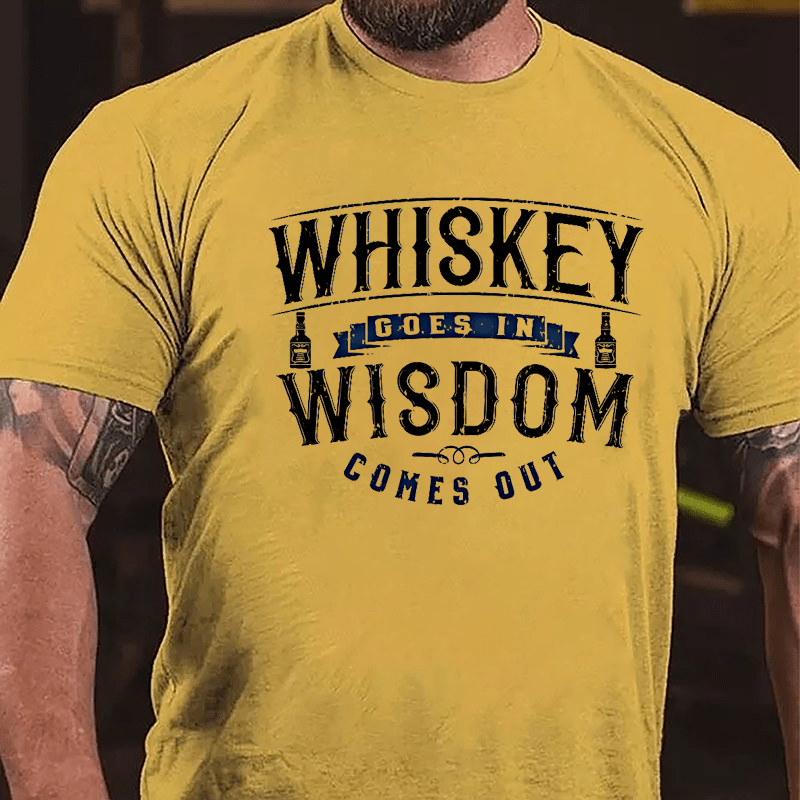 Whiskey Goes In Wisdom Comes Out Men's Drinking Cotton T-shirt (Free Customization)-Maturelion