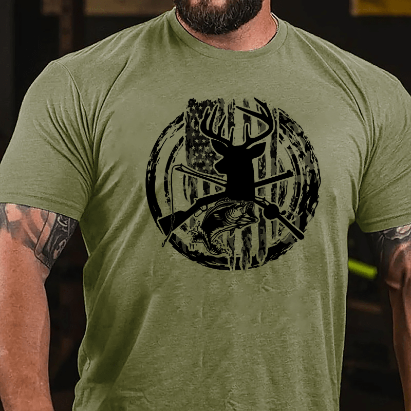 Deer Hunting And Fishing Cotton T-shirt-Maturelion