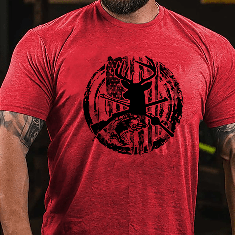 Deer Hunting And Fishing Cotton T-shirt-Maturelion
