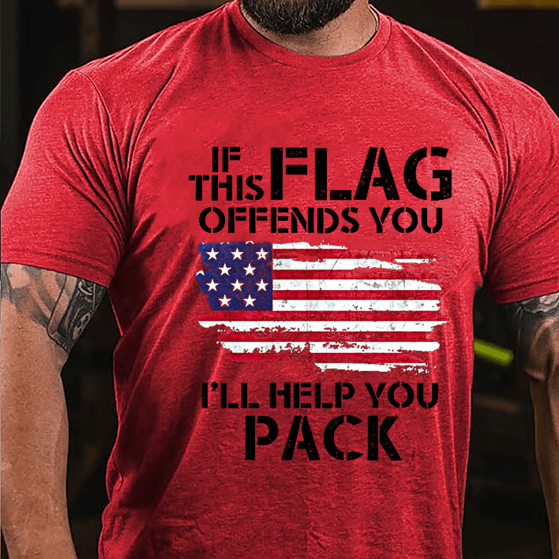 If This Flag Offends You I'll Help You Pack USA Flag Cotton T-shirt (Free Customization)-Maturelion
