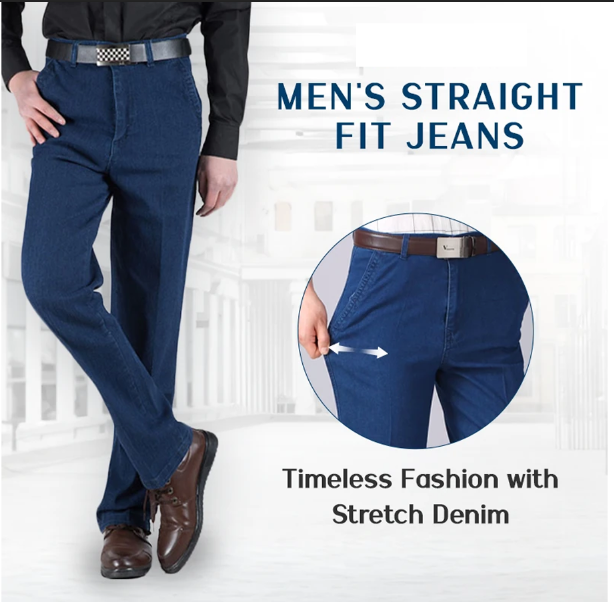 LAST DAY SALE 70% OFF - Men's High Waist Straight Fit Stretch Jeans-POIULTD