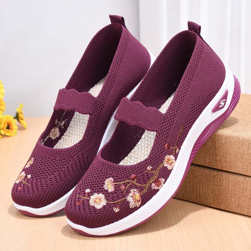 Casual Stretch Embroidery Hollow Women's Flyknit Shoes-POIULTD