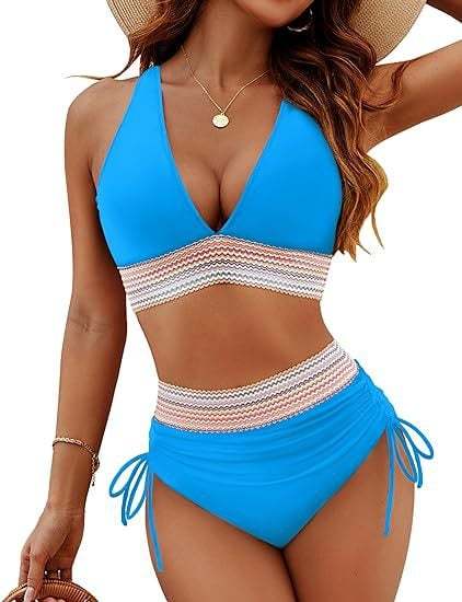 2024 High Waisted Tummy Control Color Block Bikini Sets-POIULTD