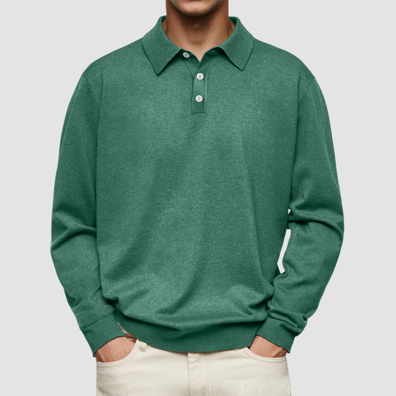 Men's Casual and Comfortable Solid Color Lapel Long Sleeve POLO Shirt