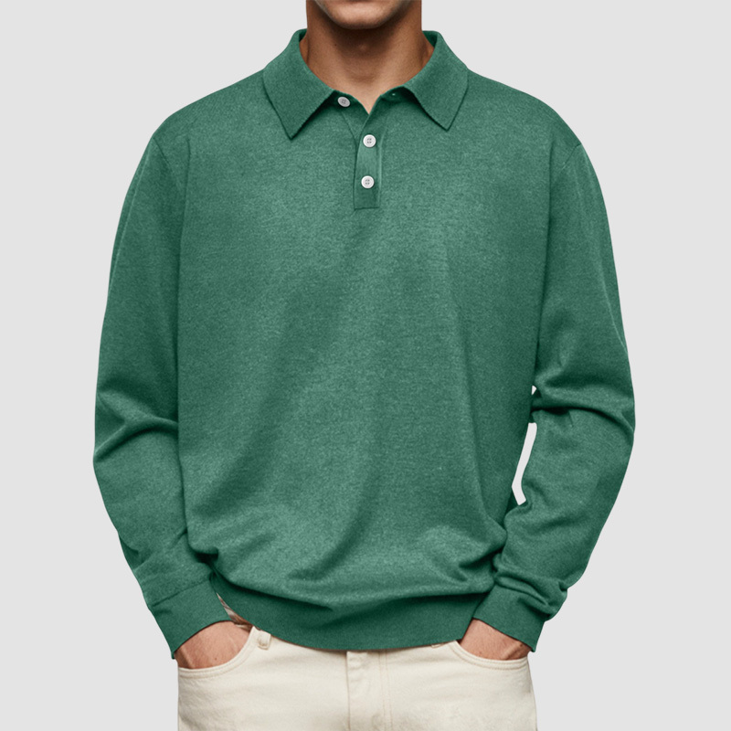 Men's Casual and Comfortable Solid Color Lapel Long Sleeve POLO Shirt
