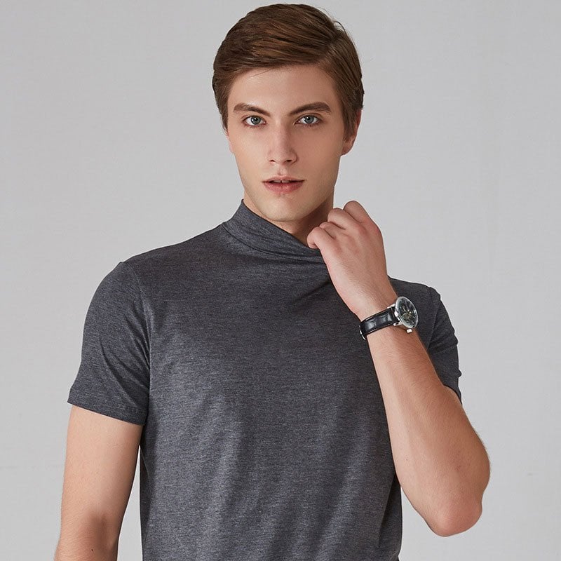 Men 's High Neck Slim Fit T-shirt-POIULTD