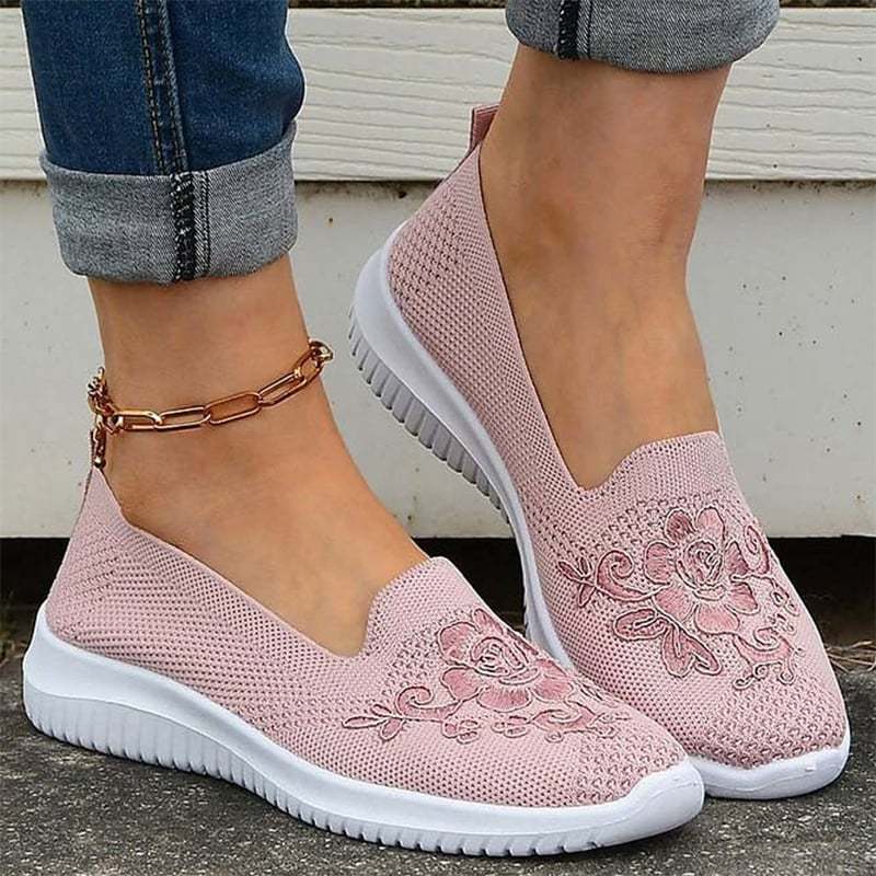 Casual Mesh Embroidered Weave Women's Flat Shoes-POIULTD