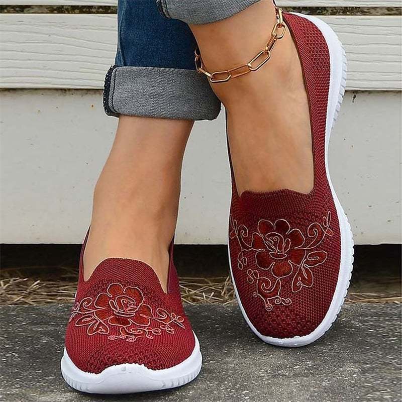 Casual Mesh Embroidered Weave Women's Flat Shoes-POIULTD